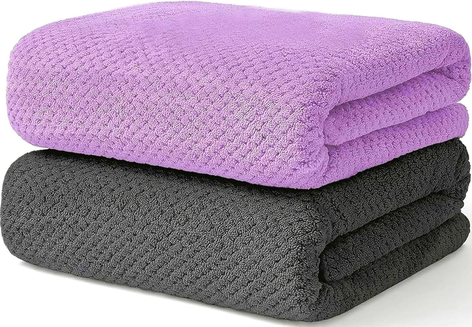 Premium Soft Absorbent Cotton Towels Set Of 2 Purple And Dark Grey ...