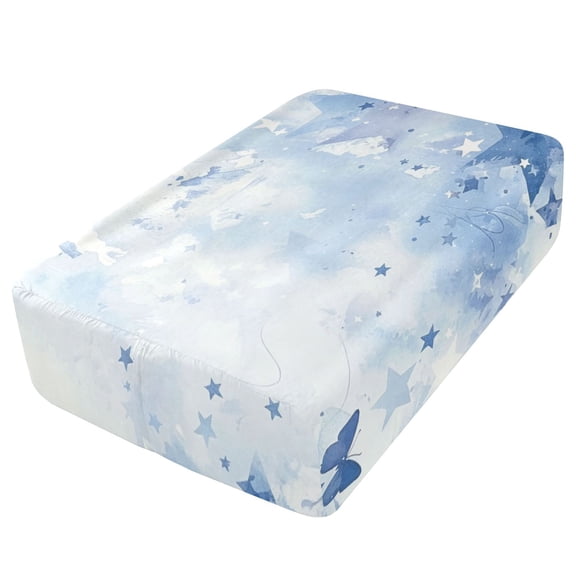 Premium Soft Fitted Sheet for Blow Up Bed Mattress Sheets with Zipper for Camping Office Bedroom, Blue Star Butterfly Print