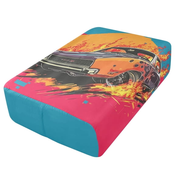 Premium Soft Fitted Sheet for Blow Up Bed Mattress Sheets with Zipper for Camping Office Bedroom, Car Pattern Print