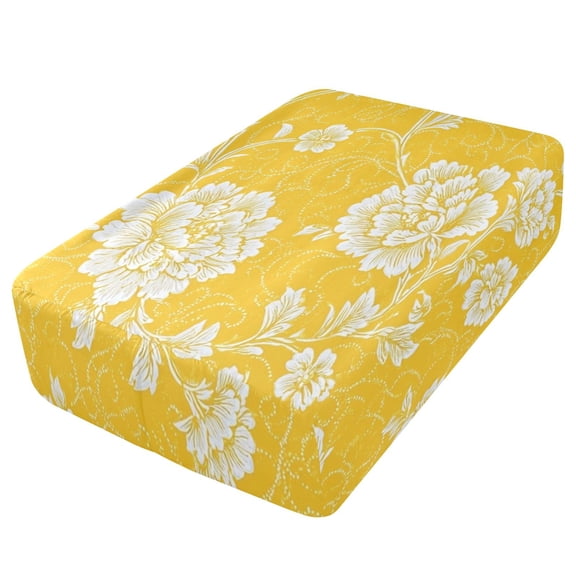 Premium Soft Fitted Sheet for Blow Up Bed Mattress Sheets with Zipper for Camping Office Bedroom, Golden Floral Print