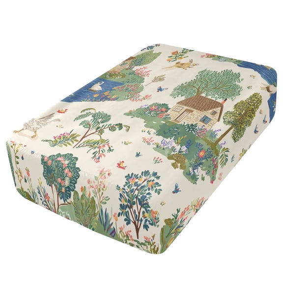 Premium Soft Fitted Sheet for Blow Up Bed Mattress Sheets with Zipper for Camping Office Bedroom, Green Countryside Print