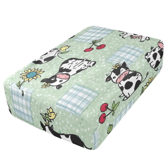 Premium Soft Fitted Sheet for Blow Up Bed Mattress Sheets with Zipper for Camping Office Bedroom, Green Spotted Cow Print
