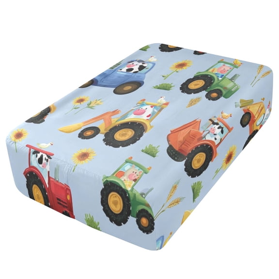Premium Soft Fitted Sheet for Blow Up Bed Mattress Sheets with Zipper for Camping Office Bedroom, Light Blue Farm Tractor Print