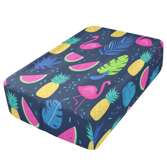 Premium Soft Fitted Sheet for Blow Up Bed Mattress Sheets with Zipper for Camping Office Bedroom, Navy Tropical Fruit Print