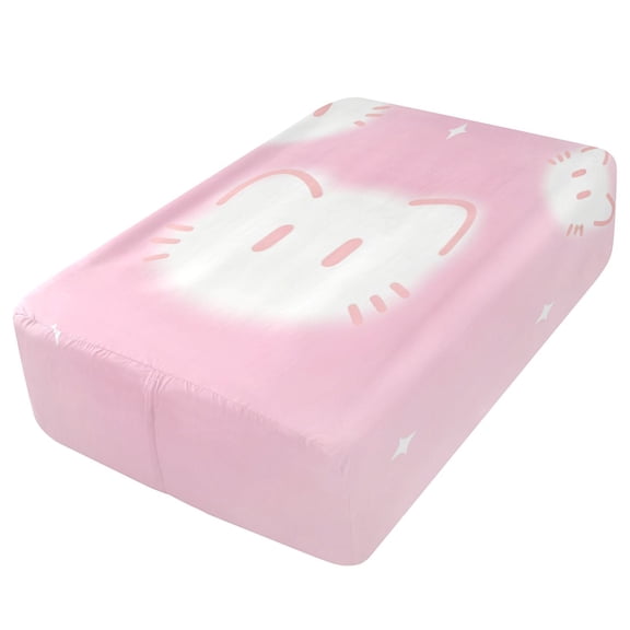 Premium Soft Fitted Sheet for Blow Up Bed Mattress Sheets with Zipper for Camping Office Bedroom, Pink-cat Pattern Print