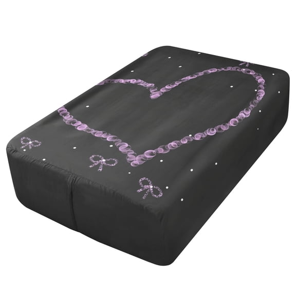Premium Soft Fitted Sheet for Blow Up Bed Mattress Sheets with Zipper for Camping Office Bedroom, Purple Heart Bow Print