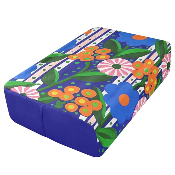 Premium Soft Fitted Sheet for Blow Up Bed Mattress Sheets with Zipper for Camping Office Bedroom, Retro Blue Floral Print