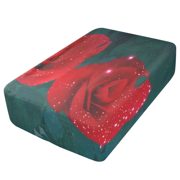 Premium Soft Fitted Sheet for Blow Up Bed Mattress Sheets with Zipper for Camping Office Bedroom, Sparkling Red Roses Print