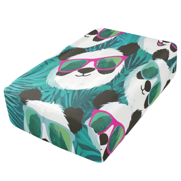 Premium Soft Fitted Sheet for Blow Up Bed Mattress Sheets with Zipper for Camping Office Bedroom, Teal Sunglass Panda Print