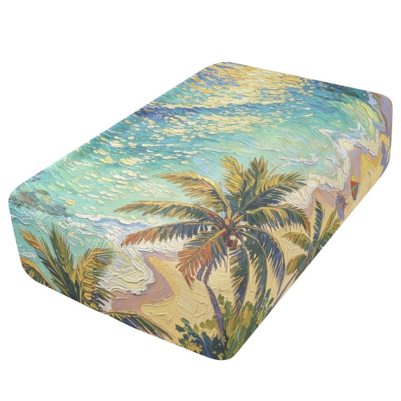Premium Soft Fitted Sheet for Blow Up Bed Mattress Sheets with Zipper for Camping Office Bedroom, Tropical Blue View Print