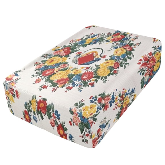 Premium Soft Fitted Sheet for Blow Up Bed Mattress Sheets with Zipper for Camping Office Bedroom, Vintage Floral Basket Print