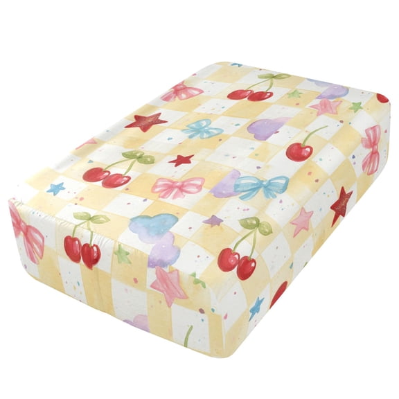 Premium Soft Fitted Sheet for Blow Up Bed Mattress Sheets with Zipper for Camping Office Bedroom, Yellow Cherry Check Print