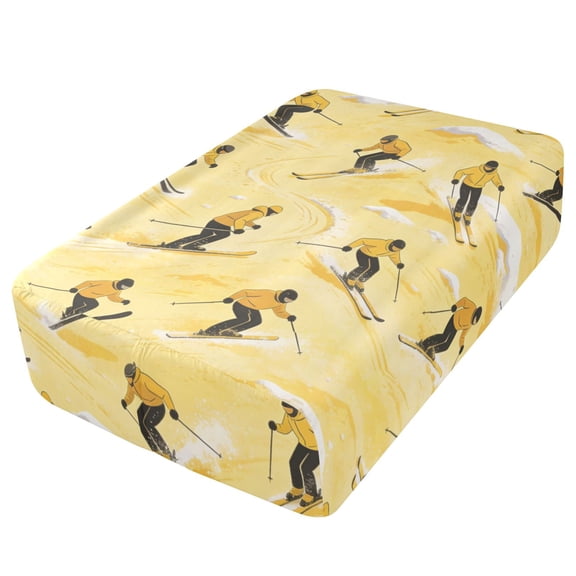Premium Soft Fitted Sheet for Blow Up Bed Mattress Sheets with Zipper for Camping Office Bedroom, Yellow Skiing Print