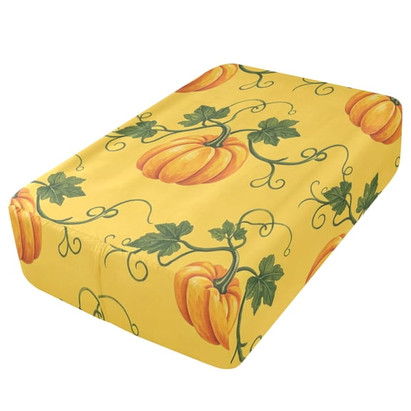 Premium Soft Fitted Sheet for Blow Up Bed Mattress Sheets with Zipper for Camping Office Bedroom, Yellow Vine Pumpkins Print