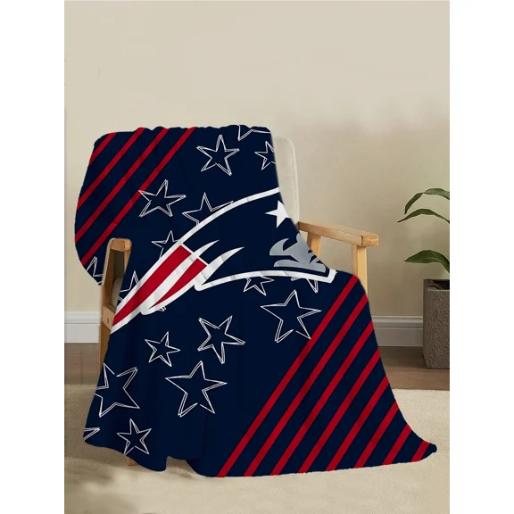 Premium Soft Flannel Blanket, Navy Blue Red Diagonal Stripes & White Star Pattern For Football Fans Gifts, Ultra Cozy Plush Throw For Sofa Couch Bed Decor Gift