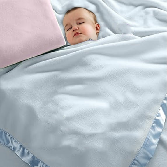 Premium Soft Flannel Blanket with Elegant Satin Trim - Cozy Solid Blue Throw for Sofa & Bed - Lightweight Warm Comfort, 39x39 inches