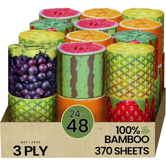Premium and Soft Fruit TP Organic Bamboo Toilet Paper | FSC Certified, PFAS & BPA Free, Eco-Friendly, Sustainable Tissue - Plastic Free, Septic Safe, Vegan