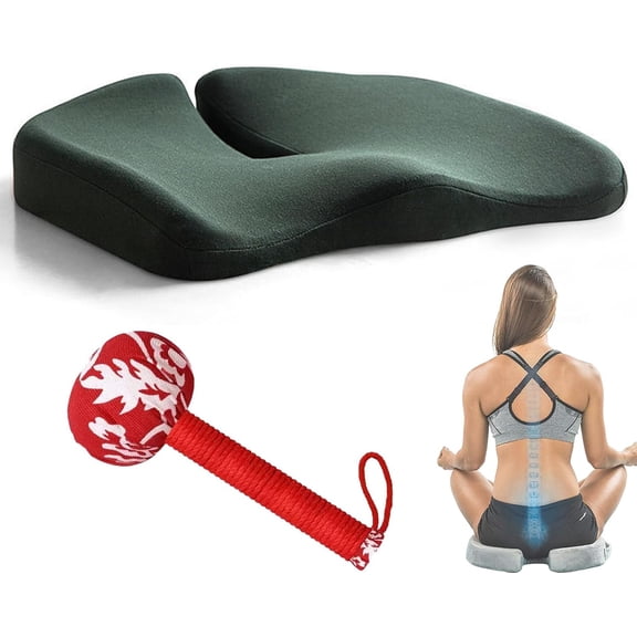 Premium Soft Hip Support Pillow, Memory Foam Seat Cushion with Anti-Slip Bottom & Removable Cover, Seat Cushions for Office Chairs, Chair Cushions for Back & Sciatica Pain Relief (Green)