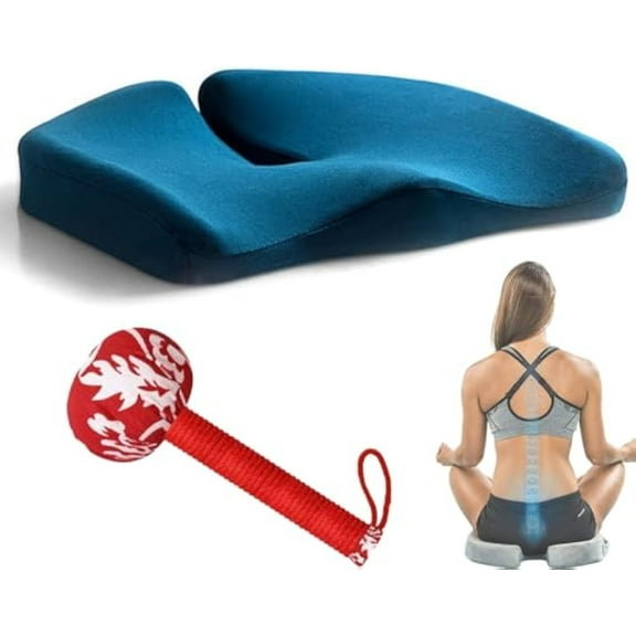 Premium Soft Hip Support Pillow, Memory Foam Seat Cushion with Anti-Slip Bottom & Removable Cover, Seat Cushions for Office Chairs, Chair Cushions for Back & Sciatica Pain Relief (Blue)