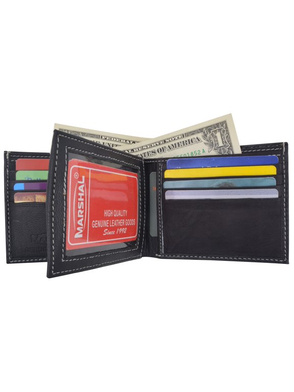 Premium Soft Leather Center Flap ID Card Holder Bifold Wallet 960052