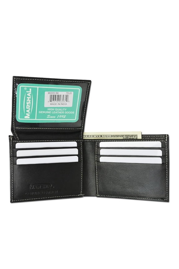 Premium Soft Leather Flap Up ID Card Holder Bifold Mens Black Wallet 960053