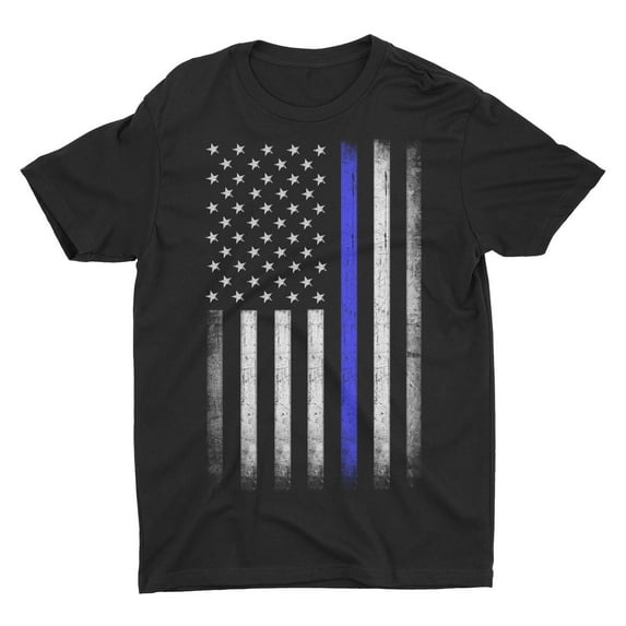 Premium Soft Ringspun USA Flag Blue Lives Matter Lightweight T-Shirt Black, Large