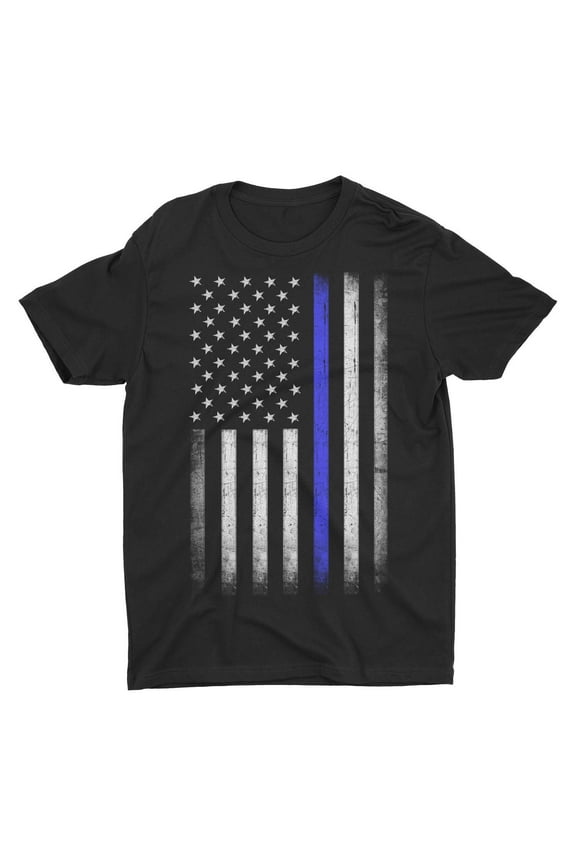 Premium Soft Ringspun USA Flag Blue Lives Matter Lightweight T-Shirt Black, Medium