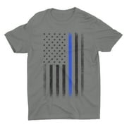 Premium Soft Ringspun USA Flag Blue Lives Matter Lightweight T-Shirt Charcoal, 2XL