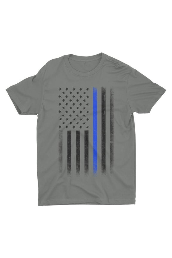 Premium Soft Ringspun USA Flag Blue Lives Matter Lightweight T-Shirt Charcoal, Large