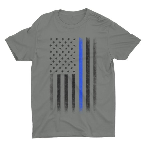 Premium Soft Ringspun USA Flag Blue Lives Matter Lightweight T-Shirt Charcoal, Large