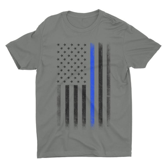 Premium Soft Ringspun USA Flag Blue Lives Matter Lightweight T-Shirt Charcoal, Small