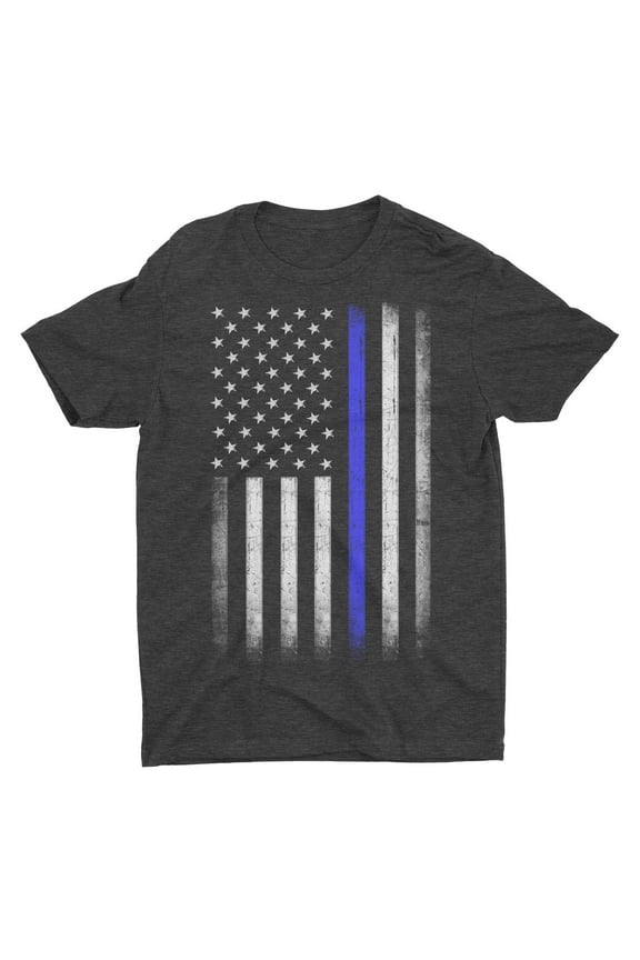 Premium Soft Ringspun USA Flag Blue Lives Matter Lightweight T-Shirt Dark Heather, XL