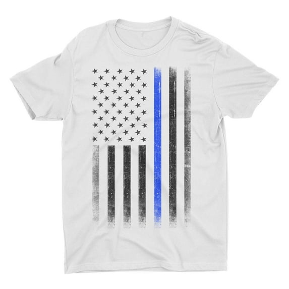 Premium Soft Ringspun USA Flag Blue Lives Matter Lightweight T-Shirt White, Small