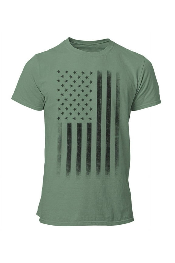Premium Soft Ringspun USA Flag Retro Lightweight T-Shirt Heather Military Green, Large