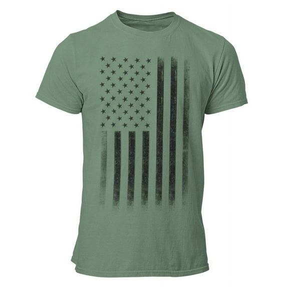 Premium Soft Ringspun USA Flag Retro Lightweight T-Shirt Heather Military Green, Medium