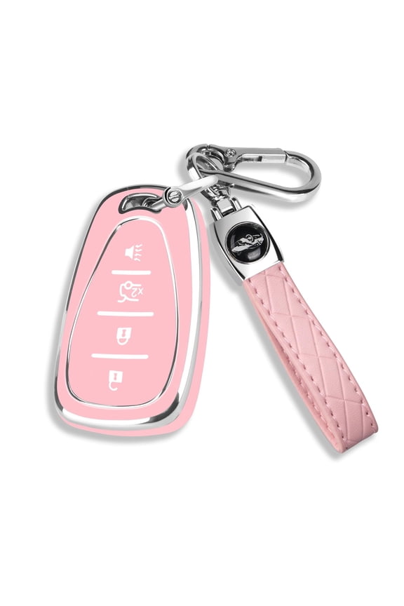 Premium Soft TPU Protection Case Cover with Silver Trim Keychain 4 Button Remote Fob Compatible for 2022 2023 2024 2025 Model Year Chevy Equinox Malibu Camaro Cruze Blazer Traverse Trax