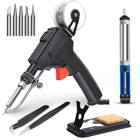 Premium Soldering Iron Kit, Handheld Welding Tool with 5 Tips, Desoldering Pump, Tweezers, Solder Wire & Stand, for Circuit Board Repair, DIY & Electronics Hobby