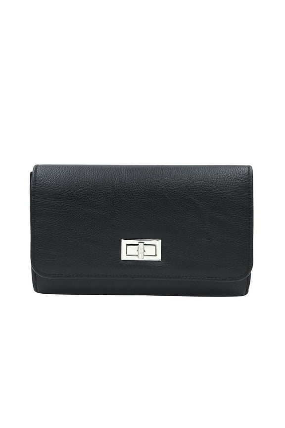 Premium Solid Color PU Leather Turnlock Flap Clutch Bag Handbag