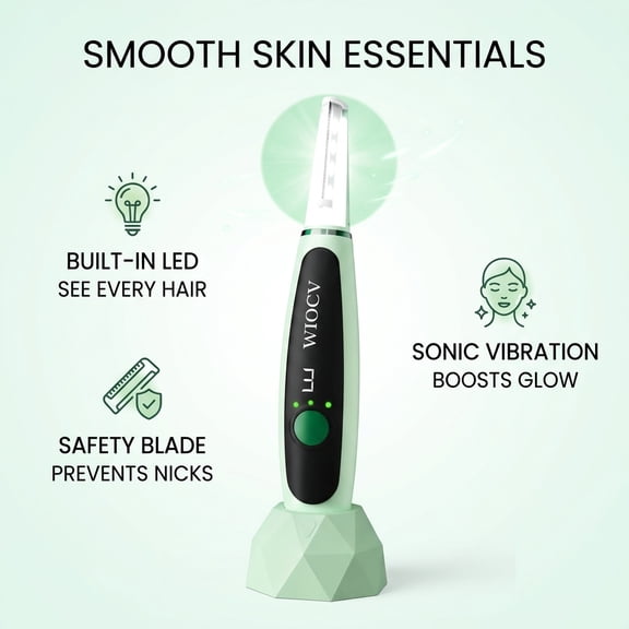 Premium Sonic Facial Dermaplane Razor for Women Face, 3-Speed Exfoliation Beauty Tool, Peach Fuzz Remover with 12 Spare Blades, Multi-use Skin Smoothing & Brow Shaping Instrument