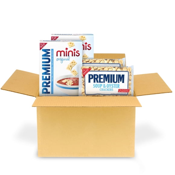 Premium Saltine Crackers Variety Pack, Mini and Oyster Crackers, Lunch Snacks, Bulk Snacks, 4 Packs