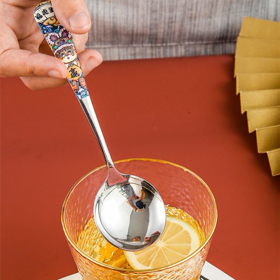 Premium Soup Spoons Soup Spoon for Spring Festival Traditional Style 304 Stainless Steel Fashion Large and Heavy Round Spoons Handle Round Spoons, Suit for any Dinner, Families, Cafe