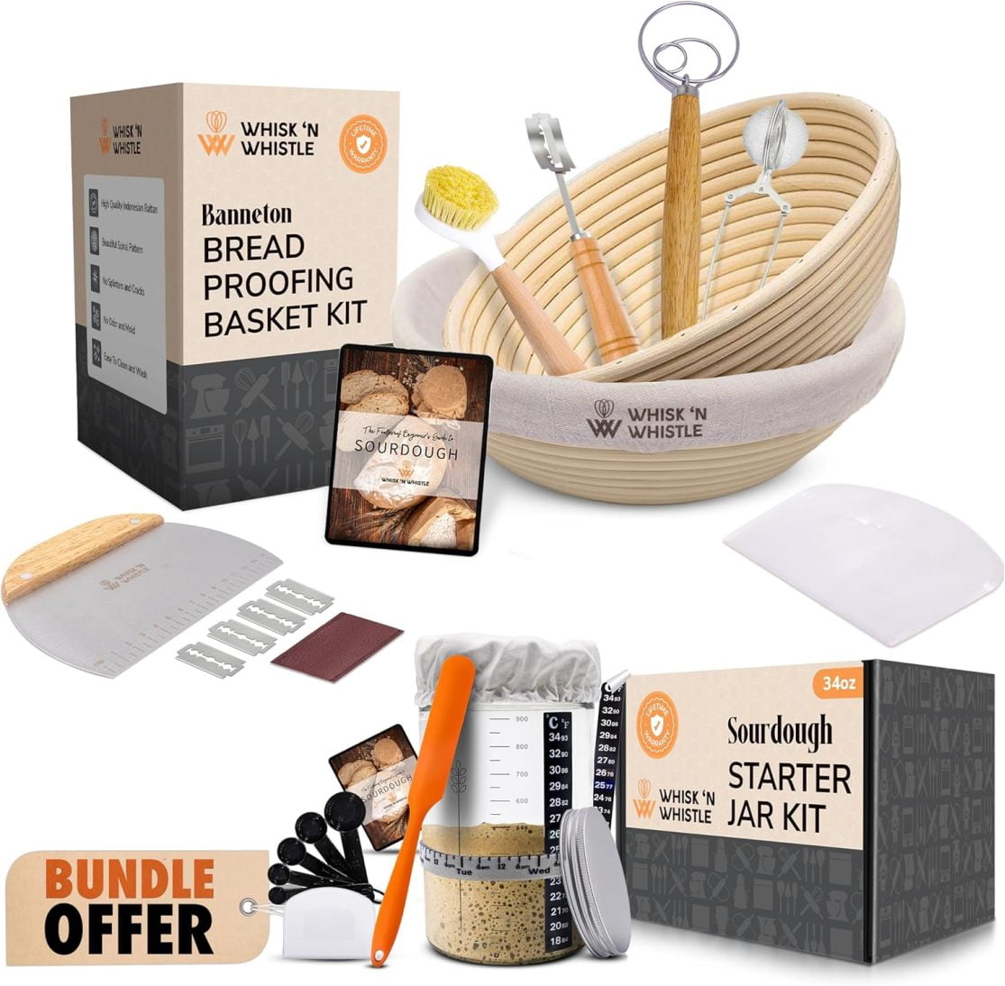 Premium Sourdough Starter Kit - Includes 2x Round 9 inch Banneton Bread ...