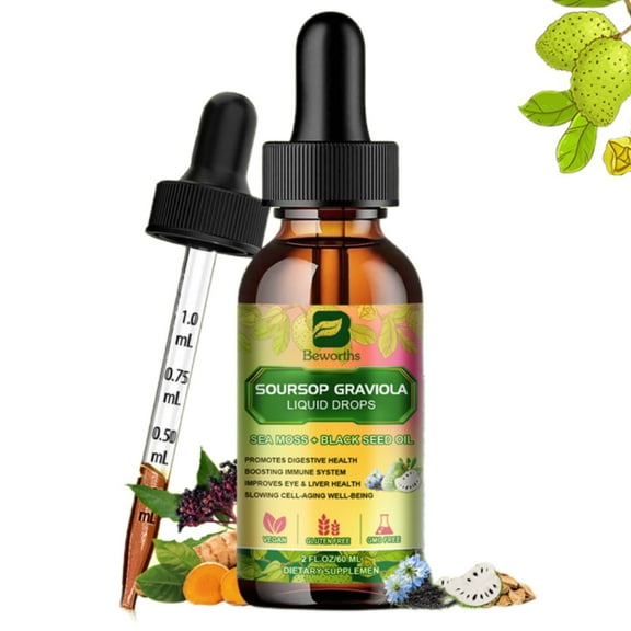 Premium Soursop Complex Supplement with Graviola, Sea Moss, Black Seed Oil & Elderberry Extract | Immune Support, Non-GMO, Sugar-Free & Gluten-Free (30 Servings)