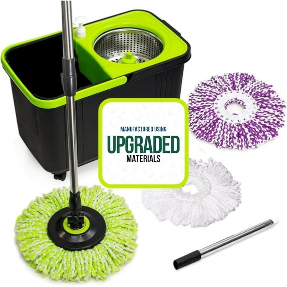 Premium Spin Mop Cleaning Bucket Set with 3 Microfiber Heads Included