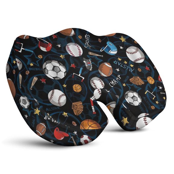 Premium Sports Pattern Memory Foam Seat Cushion Ergonomic Chair Pad for Office Chair, Car, Airplane & Bleachers Sciatica, Tailbone Hip & Back Pain Relief - Chair Cushion for Long Office Workers.