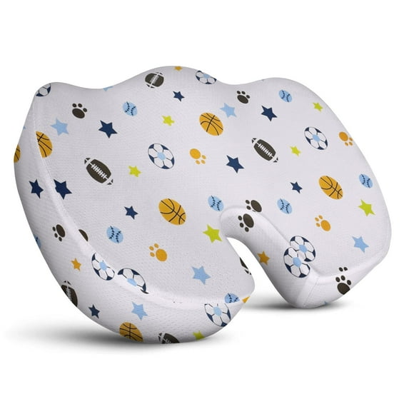 Premium Sports Pattern Memory Foam Seat Cushion Ergonomic Chair Pad for Office Chair, Car, Airplane & Bleachers Sciatica, Tailbone Hip & Back Pain Relief - Chair Cushion for Long Office Workers.