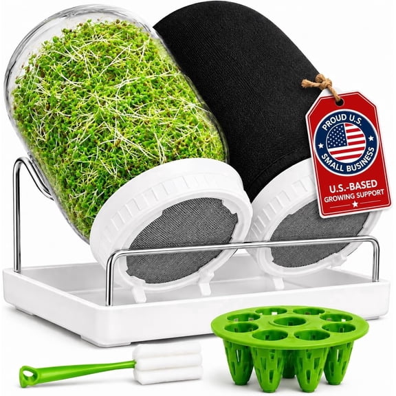 Sprouting Jar Kit 2 Wide Mouth Mason Jars with Stand Sprout Lids Green Onion Regrower Sprout Lids Drain Tray for Growing Broccoli Alfalfa Mung Bean Sprouts