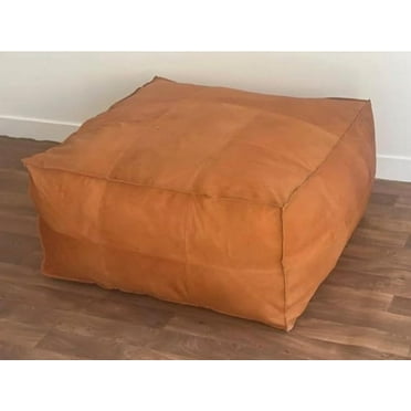 Premium Square Leather Pouf Ottoman - Handcrafted Moroccan Style Footrest & Accent Seat - Genuine Leather, Stylish Home Decor with fillings (18X18X16, Without Filling)