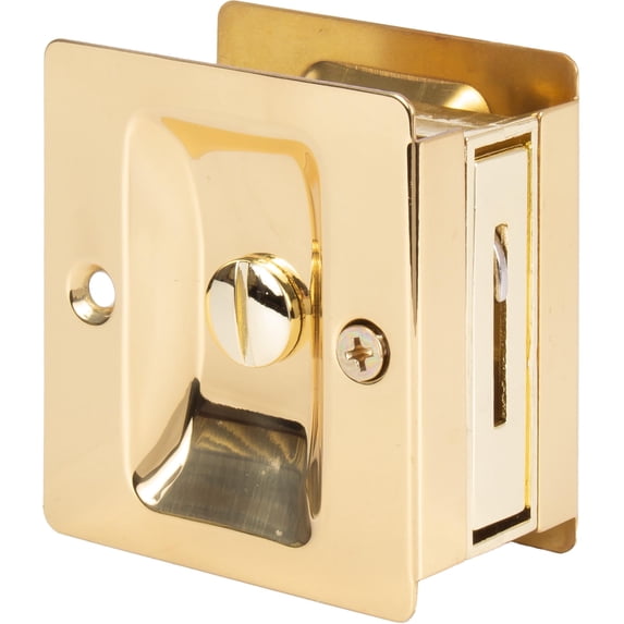 Premium Square Pocket Door Lock, Privacy (Bed/Bath) Latch, Clear Pack, Polished Brass by Stone Harbor Hardware