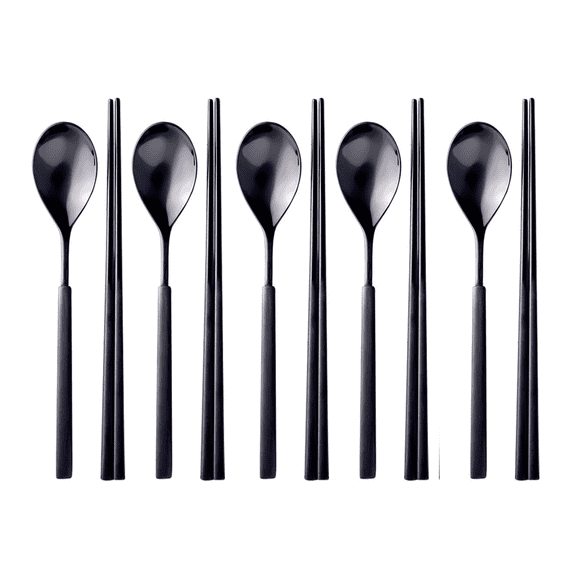 5 SET Premium All Stainless Steel (18-10) Spoons and Chopsticks Set, Dinner Flatware, Silverware for Kitchen Dining Table, Party, Made in Korea